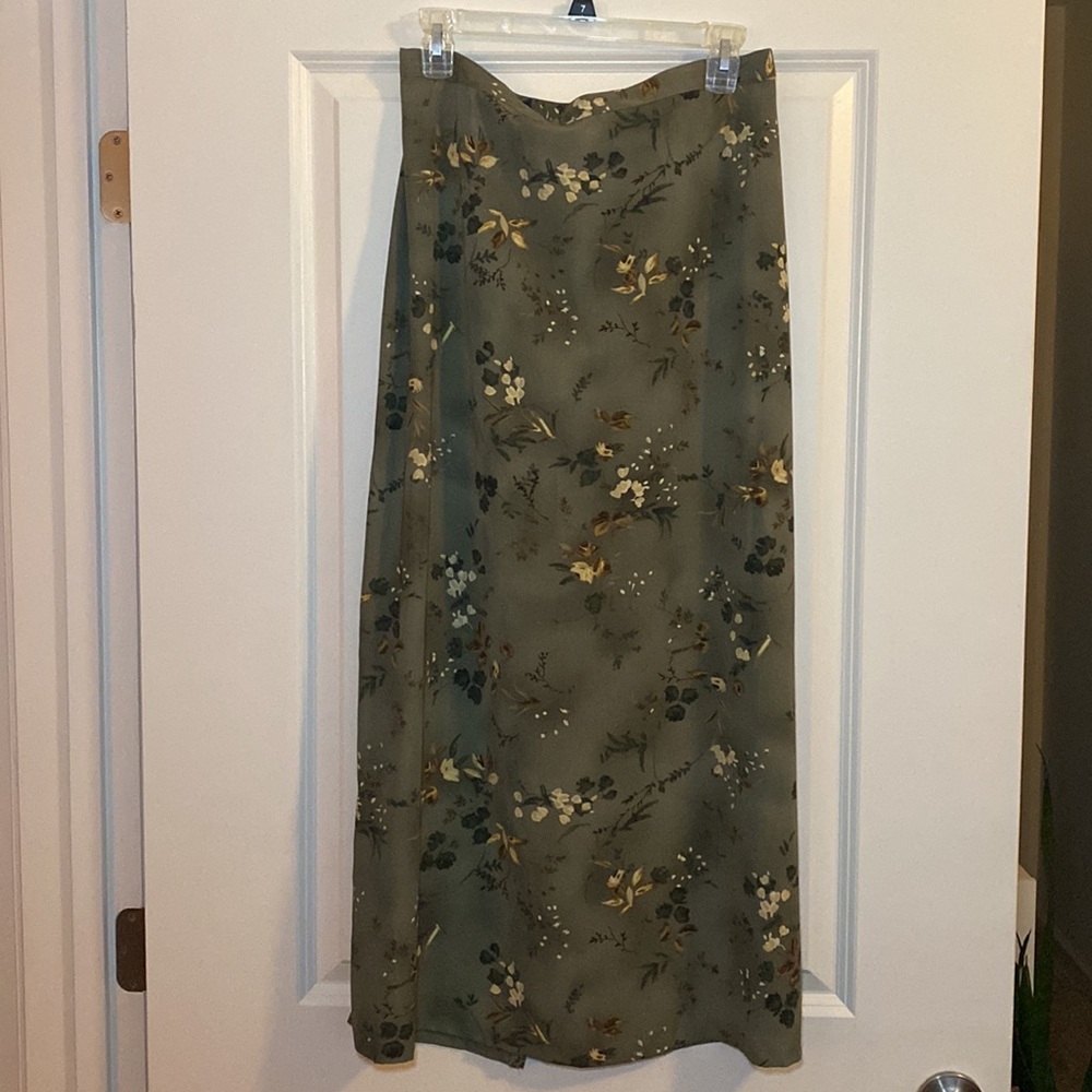 AB Studio Olive Green Floral Maxi Skirt
